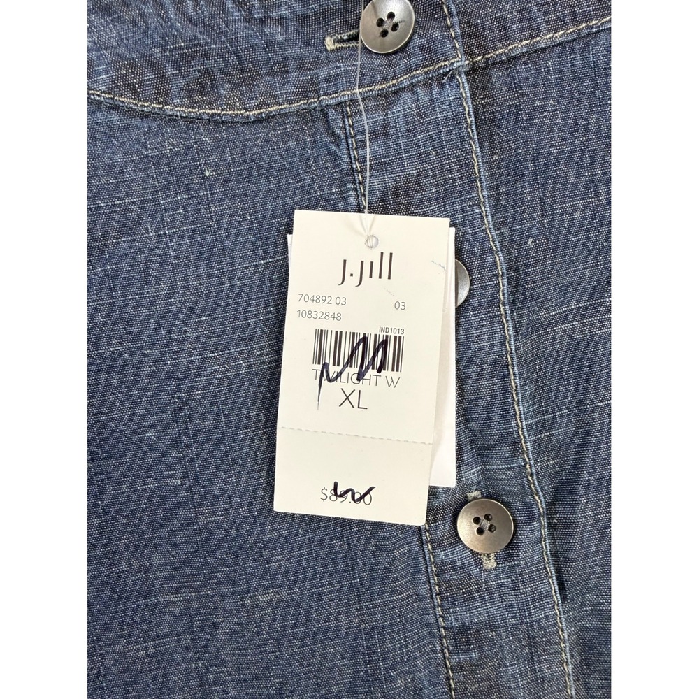 J. Jill Denim Chambray Henley Shift Dress XL Blue Roll Tab Sleeve Pockets NWT - Picture 4 of 10